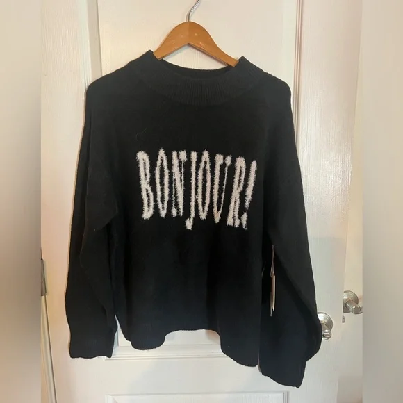 NWT A New Day black cashmere like bonjour sweater XXL - Picture 2 of 4